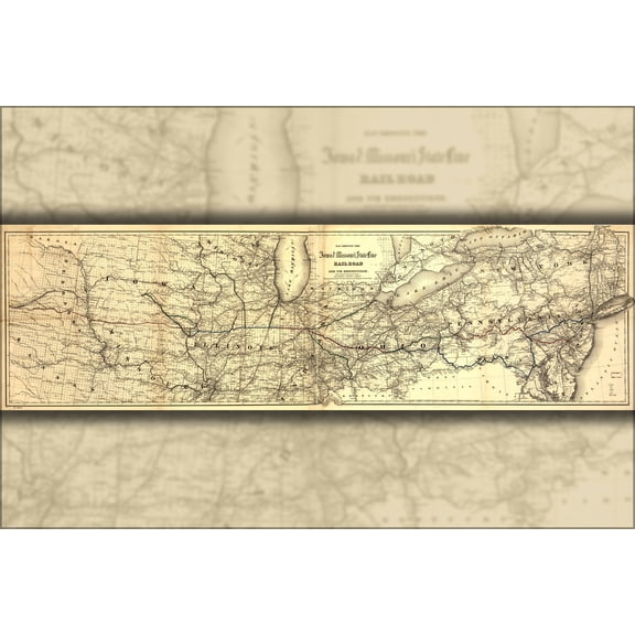 24"x36" Gallery Poster, Map Iowa & Missouri State Line Railroad 1868