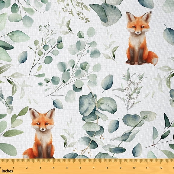 Fox Fabric by the Yard,Kids Cartoon Animal Upholstery Fabric,Nature Flowers Leaves Decorative Fabric,Woodland Wildlife Indoor Outdoor Fabric for Women Men Adult,Waterproof 2 Yards