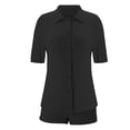 thumbnail image 4 of 2 Piece Sets for Girls Summer Lounge Set Kids Oversized Button Down Short Sleeve Shirt Matching Shorts Vacation Outfits (Black, 7-8 Years), 4 of 4