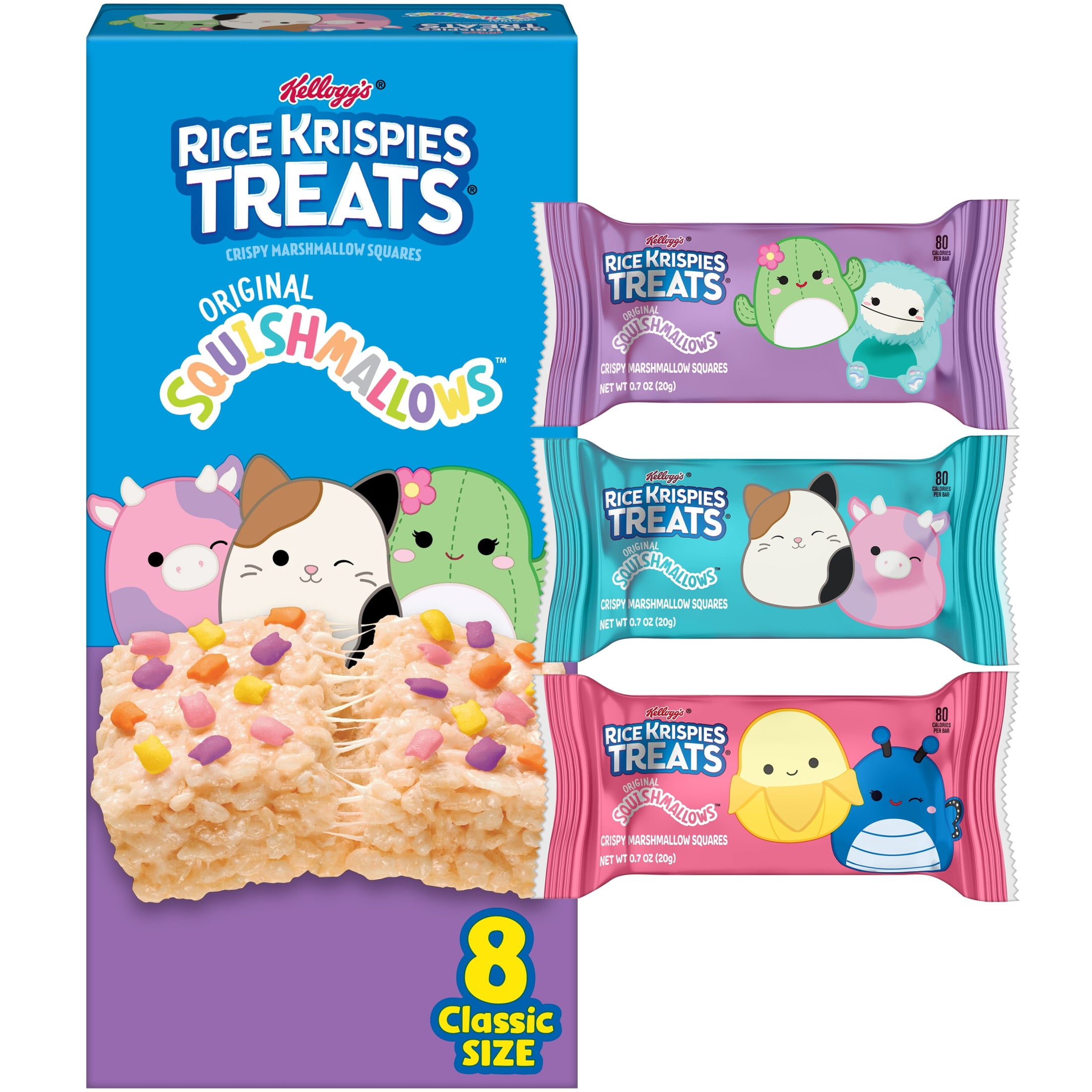 (2 pack) Rice Krispies Treats Original Squishmallows Chewy Crispy Marshmallows Squares, Kids Snacks, 5.6 oz, 8 Count