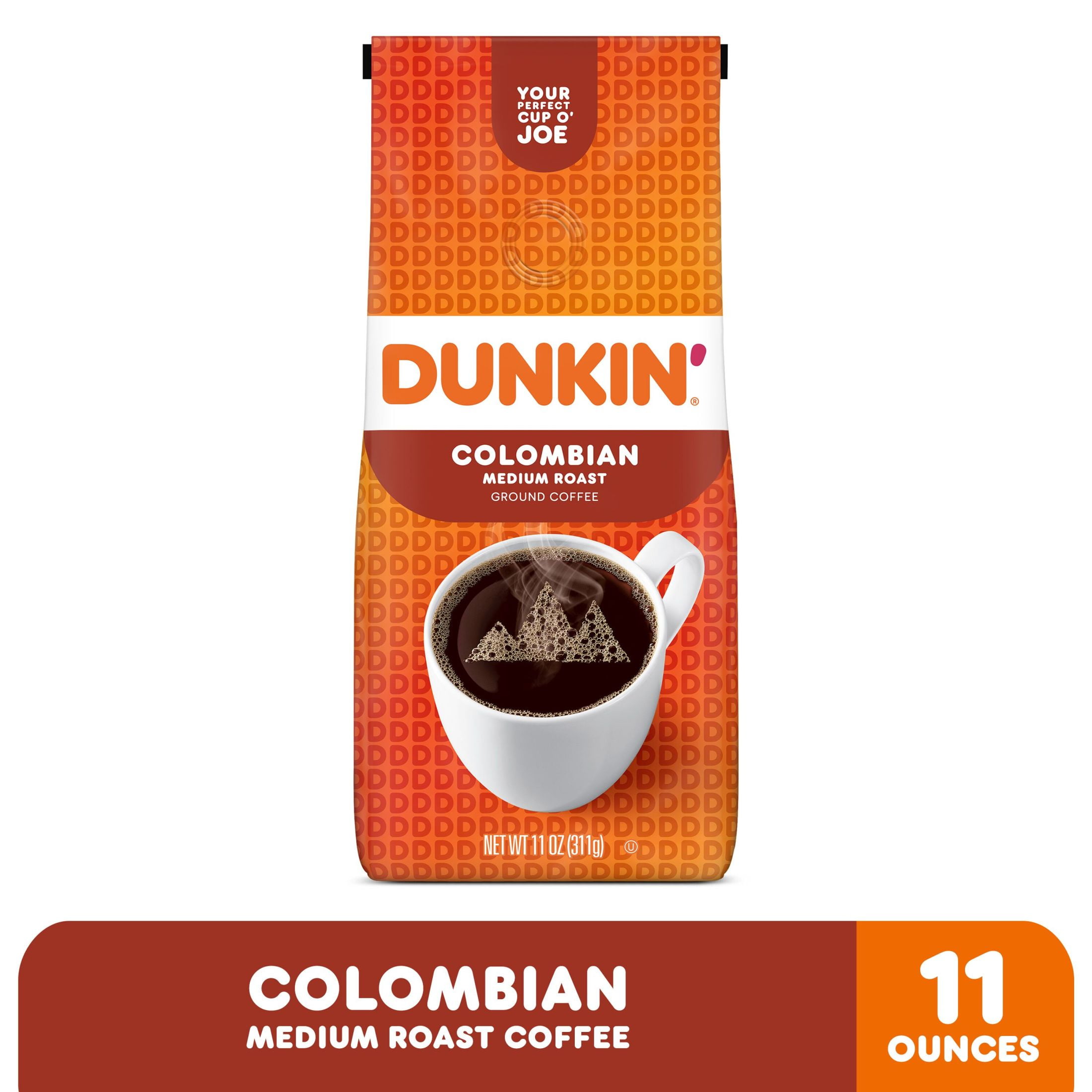 (6 pack) Dunkin’ Colombian Medium Roast Ground Coffee, 11 oz Bag