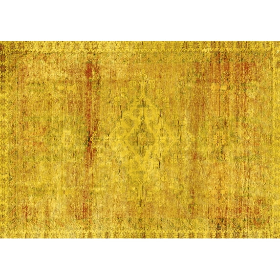 Ahgly Company Machine Washable Indoor Rectangle Medallion Yellow Traditional Area Rugs, 8' x 12'