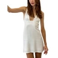 thumbnail image 3 of SAYOO Vestido sin mangas informal de verano para mujer Color sólido Escote en V Corte bajo Temperamento de satén Mini vestido SAYOO  Moda, 3 of 4