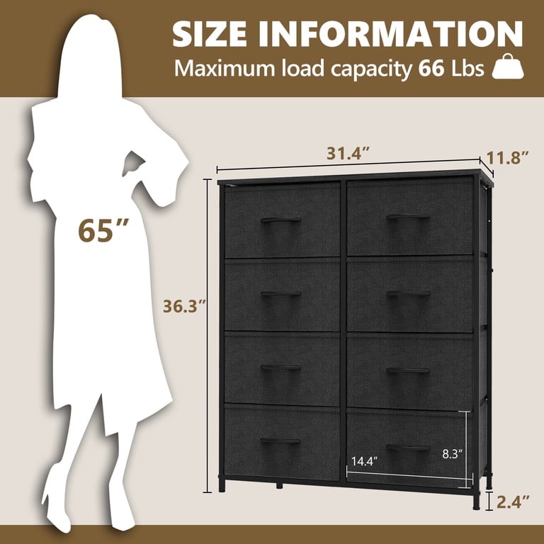 Edx 8 Drawer Fabric Dresser for Bedroom, Chest of Drawer Organizer Storage Cabinet for Closet, Entryway, Black, Adult Unisex, Size: 8 Fabric Drawers Edx 8 Drawer Fabric Dresser for Bedroom, Chest of Drawer Organizer Storage Cabinet for Closet, Entryway, Black, Adult Unisex, Size: 8 Fabric Drawers