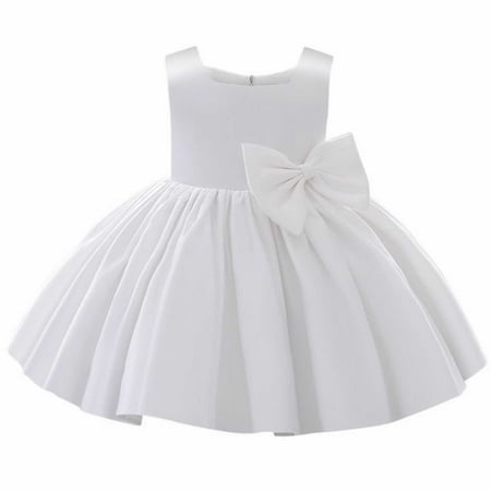 

GWAABD Girls Summer Casual Dress White Cotton Flower Girls Bowknot Tutu Dress for Kids Baby Wedding Bridesmaid Birthday Party Pageant formal Dresses toddler First Baptism Christening Gown 70