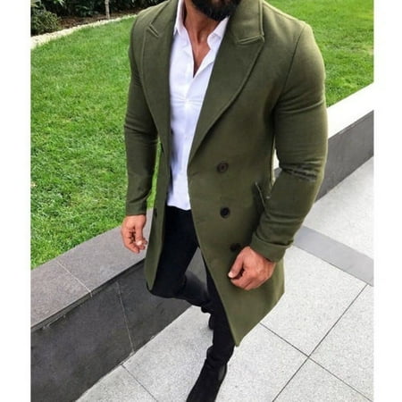 New Men Wool Coat Winter Trench lapel Outwear Warm Overcoat Long Jacket (Best Mens Pea Coat)