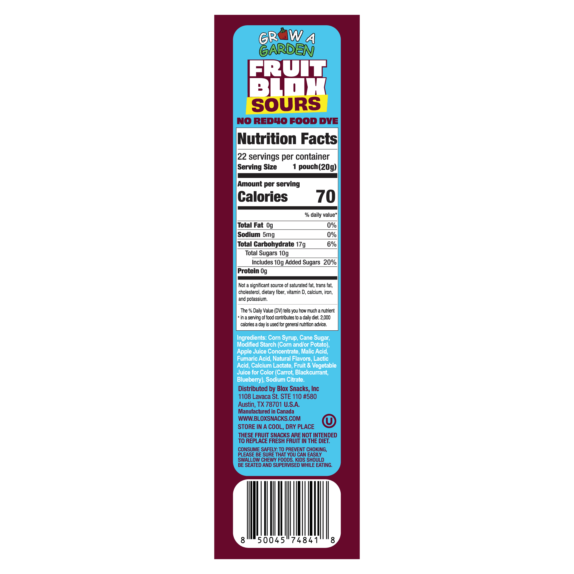 FruitBlox Sour Berry Grape and Watermelon, 22 Count