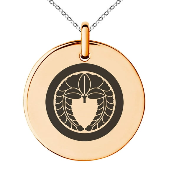 Stainless Steel Natsuka Samurai Crest Engraved Small Medallion Circle Charm Pendant Necklace