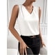 thumbnail image 5 of Xuyuer Women's Casual Fashion Solid Color V-Neck Satin Top, Chic Short Sleeve Blouse for Dinner Dates, Cocktail Parties and Spring Summer Evening Wear, 5 of 8