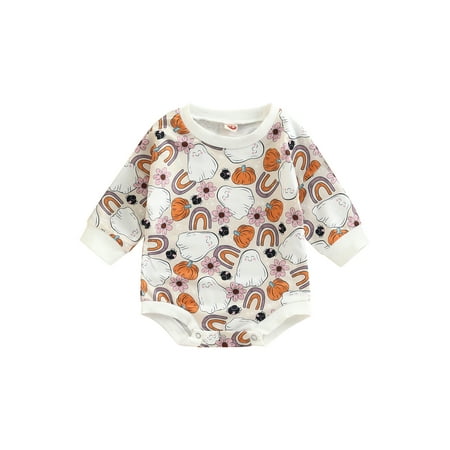 

Niceyoeuk Baby Halloween Romper Long Sleeve Cartoon Print One-Piece Bodysuit