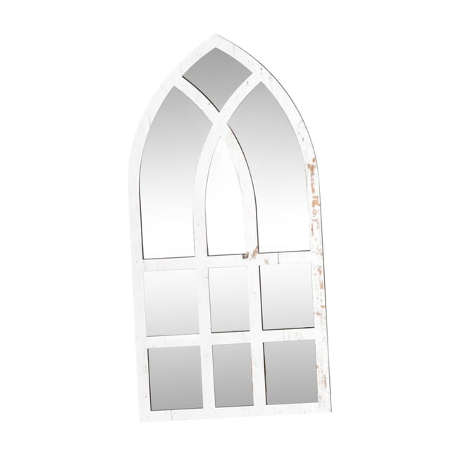 Espejo acrílico autoadhesivo, espejo de pared con ventana arqueada, marco de madera, decorativo, rústico, para cocina, pasillo, ventana, espejo decorativo blanco