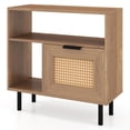 thumbnail image 2 of Furnibear Accent Side End Table with Storage Shelf and Cabinet, Narrow Nightstand for Small Spaces, Rattan Door Side Table with Open Storage, Natural, 2 of 12