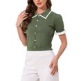 thumbnail image 2 of INSPIRE CHIC Contrast Trim Short Sleeve Cardigan Sweater for Women's Summer Cardigans Knit Sweaters Tops XS Green, 2 of 3