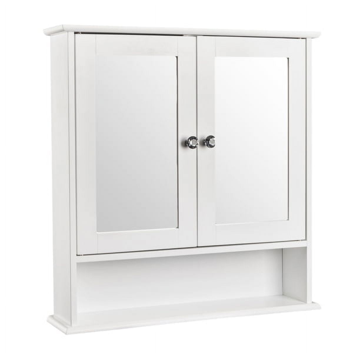 White Bathroom Wall Cabinet Wall-Mounted with Double Mirror Doors