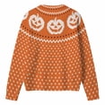 thumbnail image 6 of HAYIMI Womens Halloween Pumpkin Button‑Front Knit Cardigan Long Sleeve Geometric Loose Cozy Fall Holiday Sweater, 6 of 6
