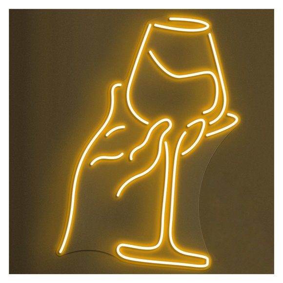 Letrero De Neón Una Mano Sosteniendo Copa Vino, Ideal Para Decoración Paredes Estudio, Con Brillo Ajustable, 44cm