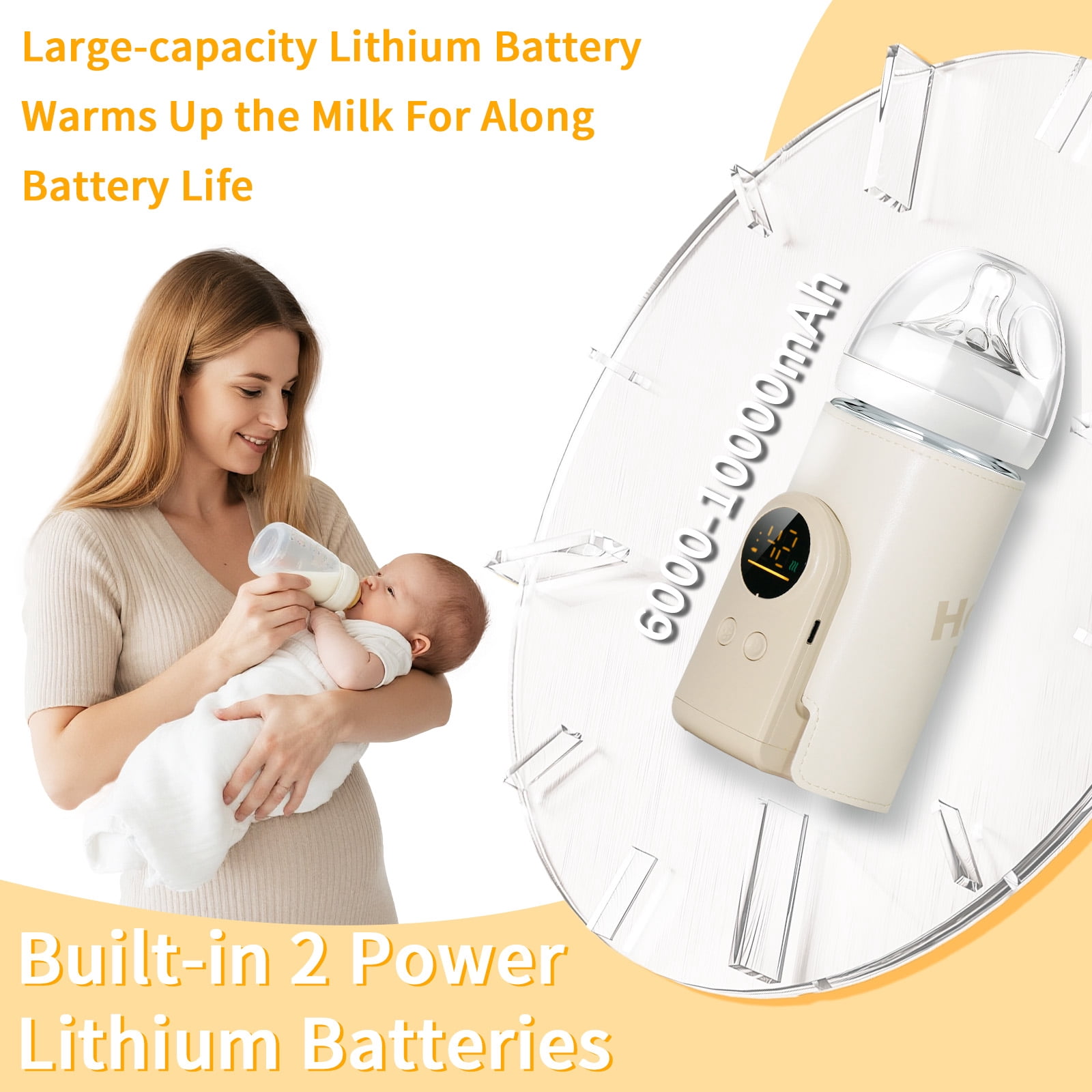 YESGIRL Upgrade Portable Bottle Warmer for Travel,6 Temp Milk Warmer with Smart Temperature Control & Night Light,Rapid Warming,Long-Lasting Warming up to 5-8H,for Breast Milk,6000mAh
