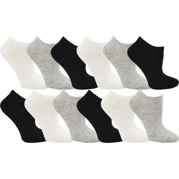 12 Pairs Low Cut Ankle Socks for Men, Assorted Breathable Comfortable Sports Casual (Assorted White/Black/Gray, Mens 10-13 (Shoe sizes 7-12))