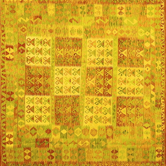 Ahgly Company Machine Washable Indoor Square Southwestern Yellow Country Area Rugs, 5' Square