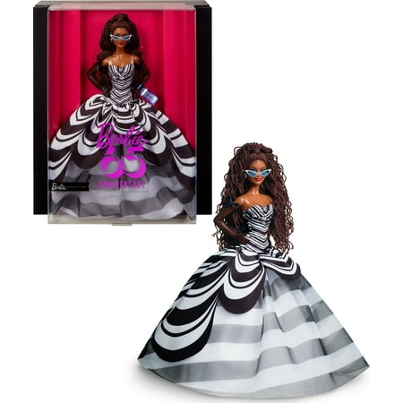 Barbie Signature 65th Anniversary Collectible Doll with Brown Hair and Black and White Gown