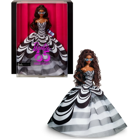 Barbie Signature 65th Anniversary Collectible Doll with Brown Hair and Black and White Gown