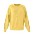 thumbnail image 4 of Women's Henley Neck Sweater Button Front Long Sleeve Loose Knit Pullover (Yellow, M), 4 of 4