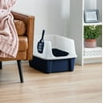 IRIS USA, Open Top Cat Litter Box with Shield and Scoop, Navy Clear