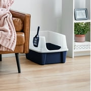 Inspired Essentials, High Sided Open Top Cat Litter Box with Scoop, Navy