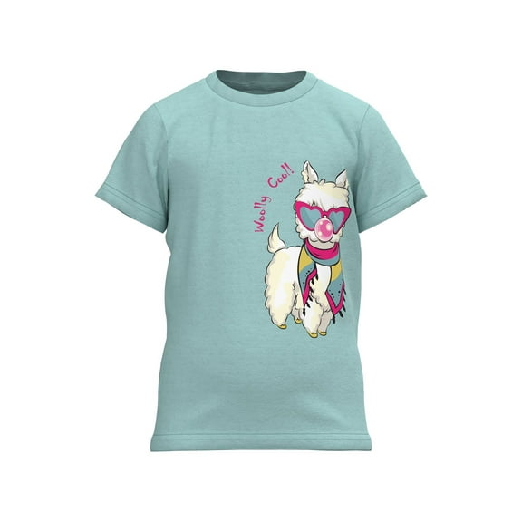 Cotonly Kids Llama Graphic Short Sleeve T-Shirt with text "Woolly Cool", 100% Organic Cotton, Sizes 2T-6 Years