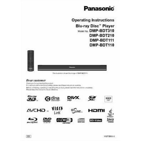 Panasonic DMP-BDT110 DMP-BDT111 DMP-BDT210 DMP-BDT310 Blu-ray Player Manual REPRINT