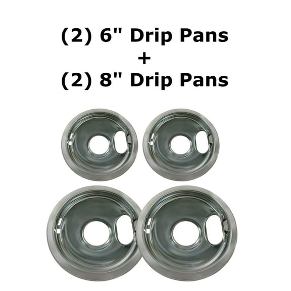 KITCHEN BASICS 101 Made in the USA 4 Pack (2) 6" & (2) 8" Replacement Chrome Drip Pans for Whirlpool W10278125 W10196405 W10196406