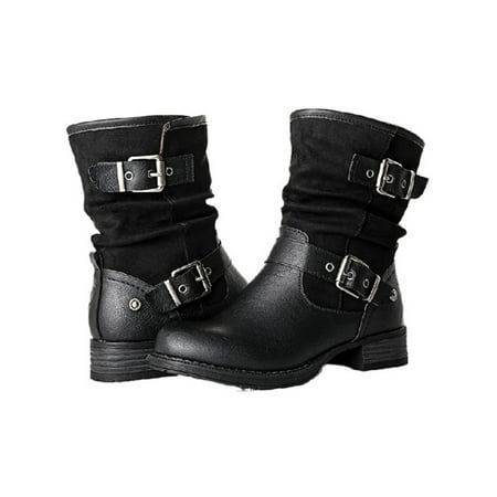 

GENILU Womens Fashion Breathable Block Heel Biker Boot Vintage Zipper Ankle Boots Work Comfort Black 9