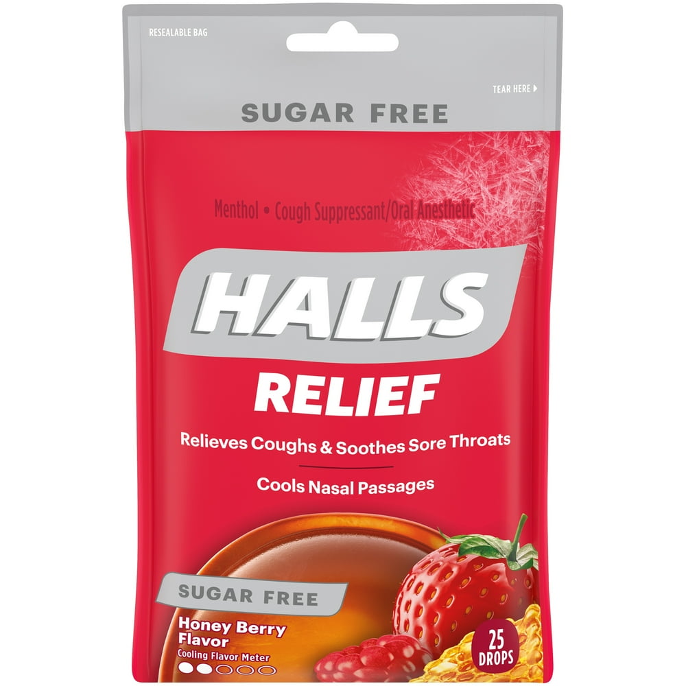 Halls Relief Honey Berry Sugar Free Cough Drops 25 ct Bag