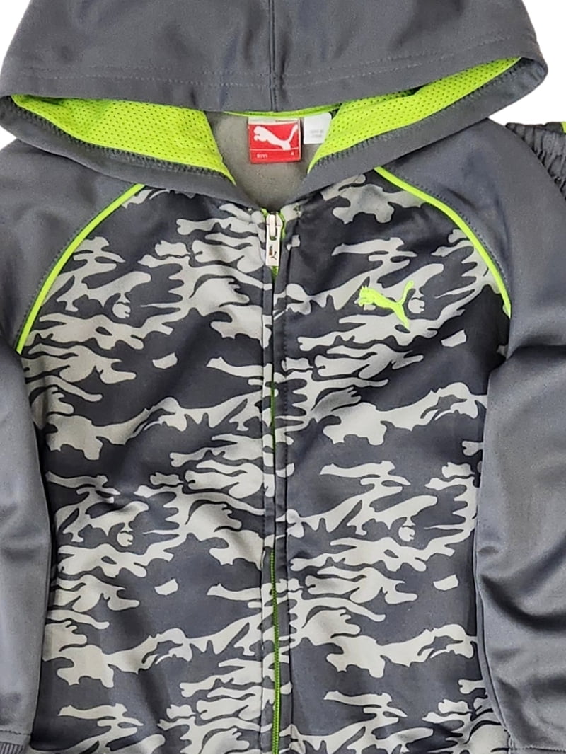 Puma Boys Gray & Lime Green Camo Full Zip Hoodie & Pants Outfit