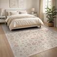 thumbnail image 3 of ODIKA 8'x10' Washable Area Rug Cute Whimsical Tossed Petal Scattered Motifs Dotted Border Pink Flowing Dynamic for King Size Bedroom Under Bed, Master Suite, Non-Shedding, Easy Care, 3 of 7