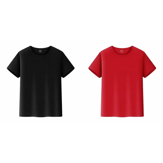 Lot de 2 (Rouge 1 Pce et Noir 1 Pce) Multipack Haut pour T-Shirts Hauts Courts Manches 10/12 Haut Uni T-Shirts Garçon et Fille Unisexe Enfants Col Rond T-Shirt