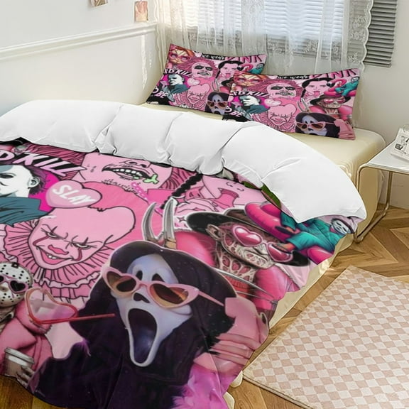 Ghostface 3 Piece Bedding Set Cartoon Comforter Set Cute Duvet Cover Sets Super Soft Aldult Bedding Set Kids Bedroom Gifts,1 Duvet Cover with 2 Pillowcases 86"x70"