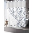 thumbnail image 3 of No Hook Shower Curtain with Snap-in Liner, Blue Leaves Waterproof Fabric Bathroom Curtains, Summer Botanical Elegant Pastoral Bath Curtains & Mesh Top Window 72"x78" Long, 3 of 9