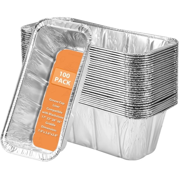 100 Pack Blackstone Griddle Accessories Grease Catcher Cup Liners, Aluminum Foil Drip Pan Disposable for 17" 22" 28" 36" Tray Holder Grill Rear Liners