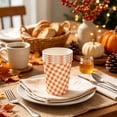 thumbnail image 4 of 50-Piece Check Print Disposable Tableware Set with 9-Inch Paper Plates, Cups and Napkins, Festive Party Supplies for Thanksgiving Banquet, Birthday Reunion, Family Dinner Decoration, 4 of 6