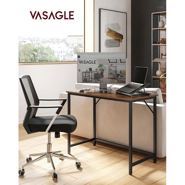 VASAGLE Escritorio, Mesa Oficina y Estación Trabajo, 50 x 100 x 76 cm, Estilo Moderno, Estructura Metal, Marrón Rústico y Negro