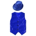 thumbnail image 2 of renvena Kids Boys Girls Sequined Shirt Vest Dance Performance Shiny Waistcoat with Hat Blue 11-12, 2 of 7
