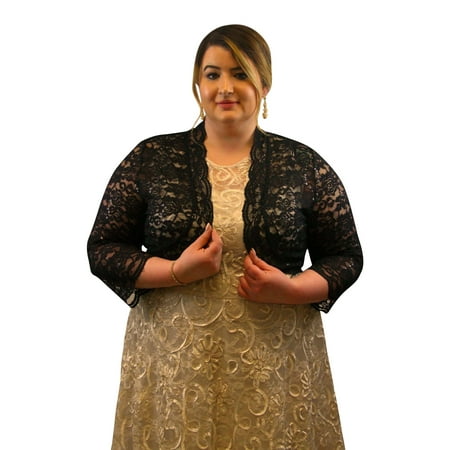 - SleekTrends Plus Size Women Elbow Sleeve Sequin Lace Bolero Jacket - Dressy Shrug