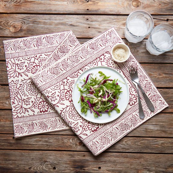Cranberry Vine Block Print 72 x 14 Table Runner