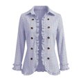 thumbnail image 4 of Cmtiyu Ruffled Trim Jackets for Women Long Sleeve Laple Double Button Plaid Jacket Casual Fall Outerwear Jacket Tops S-3XL, 4 of 10