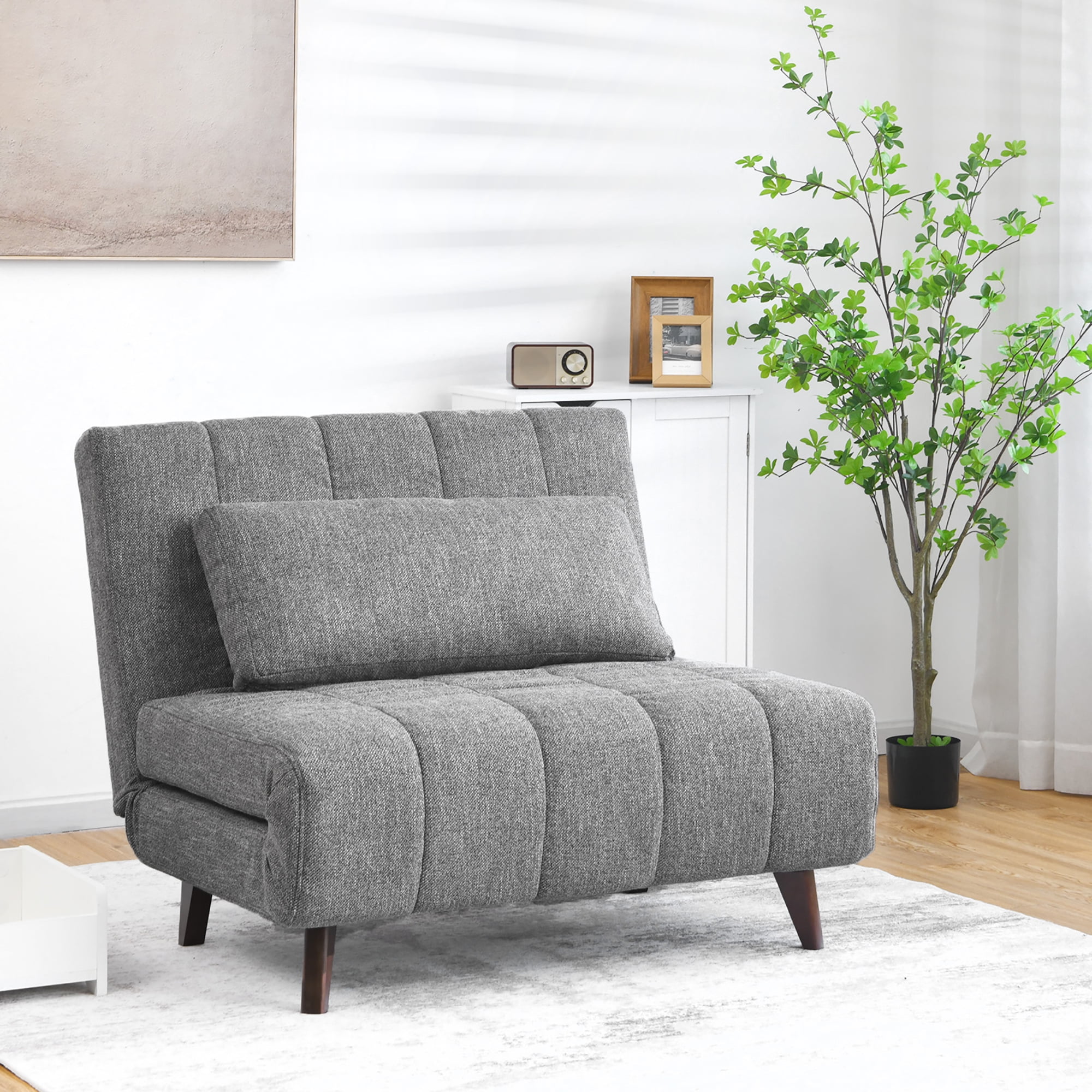 Costway Convertible Sofa Bed 3 Position Folding Sleeper Chair w Pillow Grey Walmart