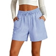 thumbnail image 2 of Only Moment Stretch Waist Shorts Cotton and linen Casual Loose Elastic Waist Drawstring Beach Cover Up Shorts Light Blue,XL, 2 of 8