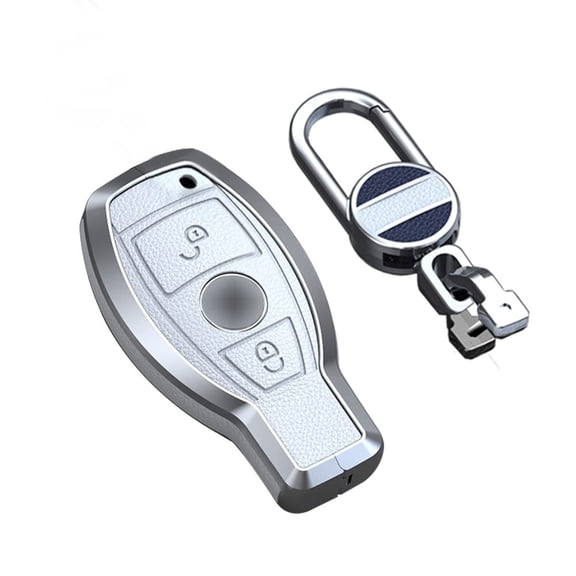 Keyless Wine Red 2 Button Key Fob Cover Fit for Benz G Class W463 GLK A B S M AMG Class Metal Leather for Mercedes Key Case Shell with Keychain