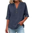 thumbnail image 2 of Yteetum Women's Cotton Linen Short Sleeve Shirts Oversized V Neck Button Up T Shirts Summer Tops for Women Casual Solid Loose Tees Blouses, 2 of 8