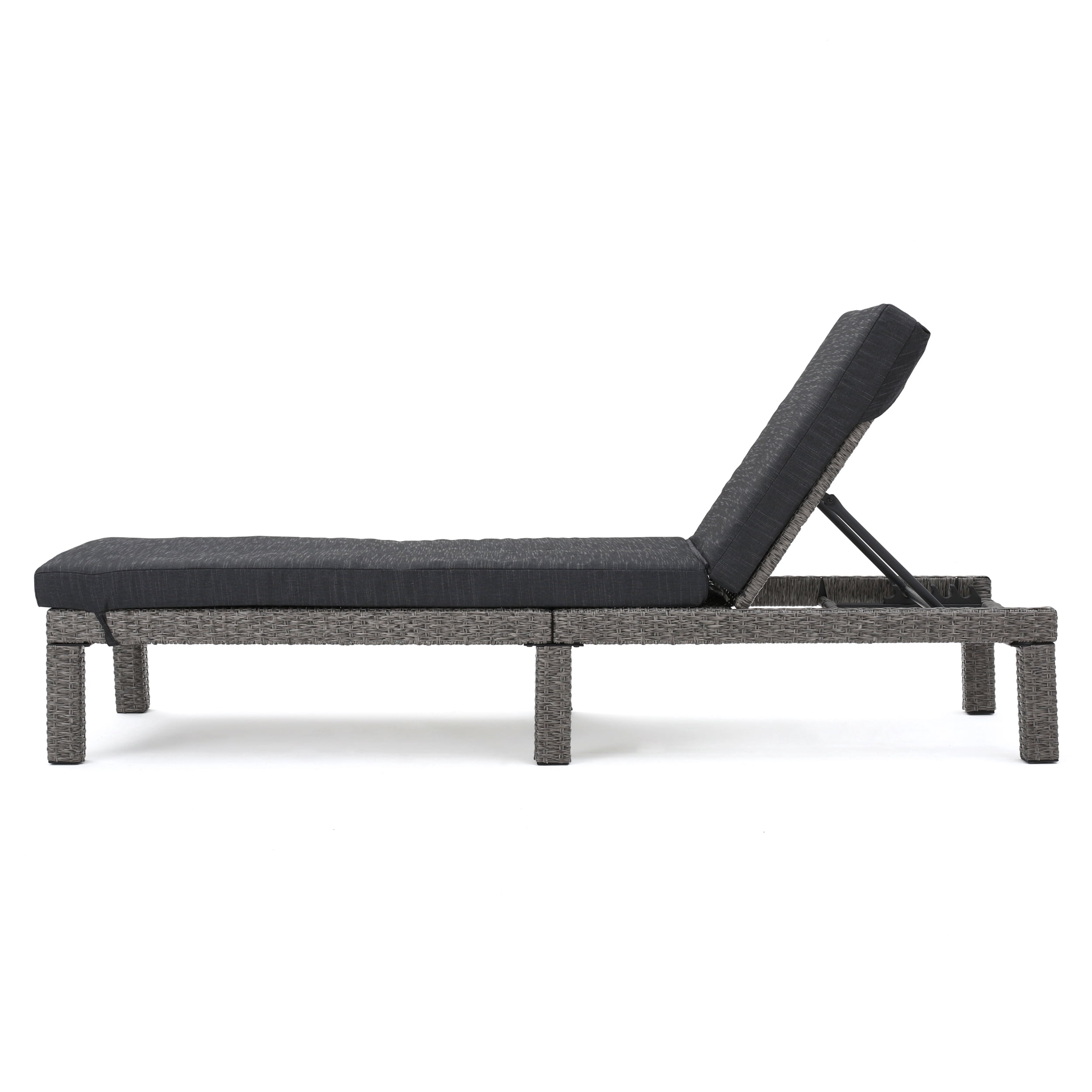 Outdoor Frame Chaise Lounge with Cushion for Patio Poolside, Black